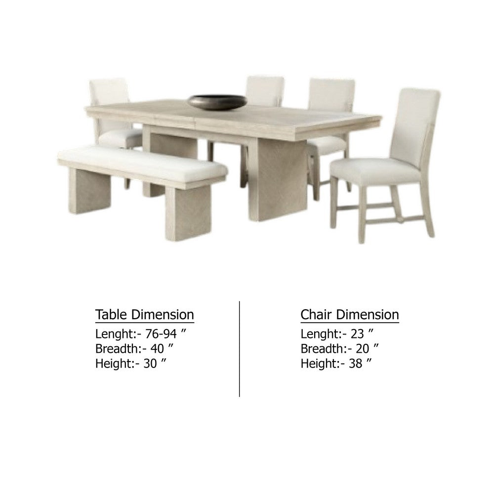 Hagy 7pc Dining Set, Extendable Table, 6 White Chairs, Natural Beige - BM346982