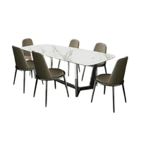 Relli 7 Piece Dining Set, White Ceramic Table, 6 Faux Leather Chairs - BM346994