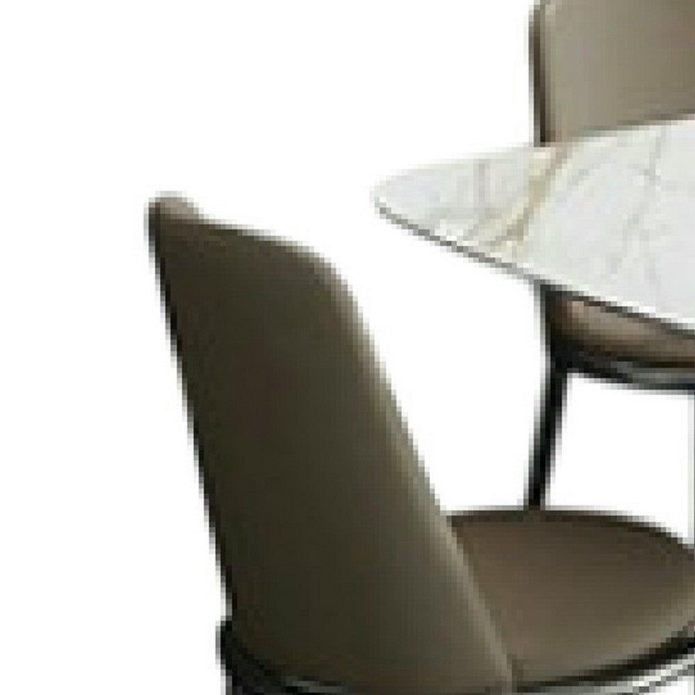 Relli 7 Piece Dining Set, White Ceramic Table, 6 Faux Leather Chairs - BM346994