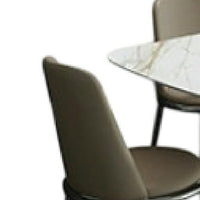 Relli 7 Piece Dining Set, White Ceramic Table, 6 Faux Leather Chairs - BM346994