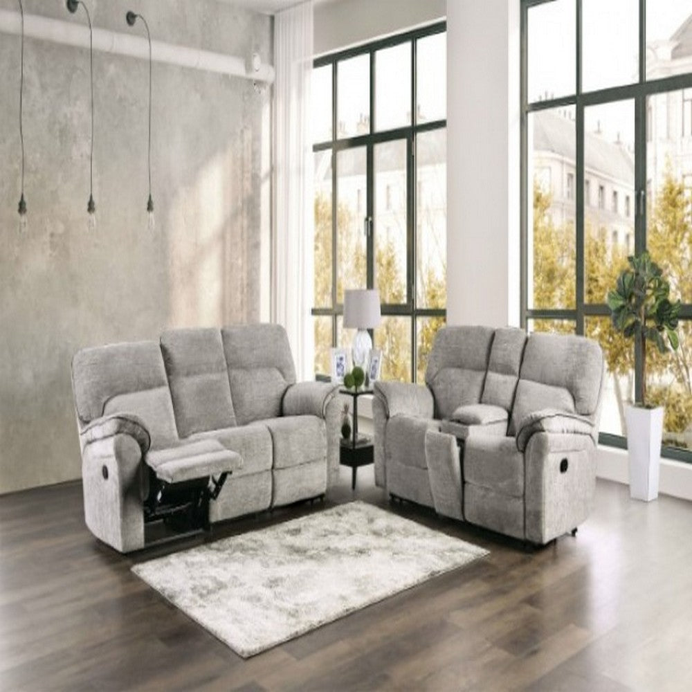 Josy 2pc Manual Reclining Sofa and Loveseat Set, Light Gray Fabric - BM347019