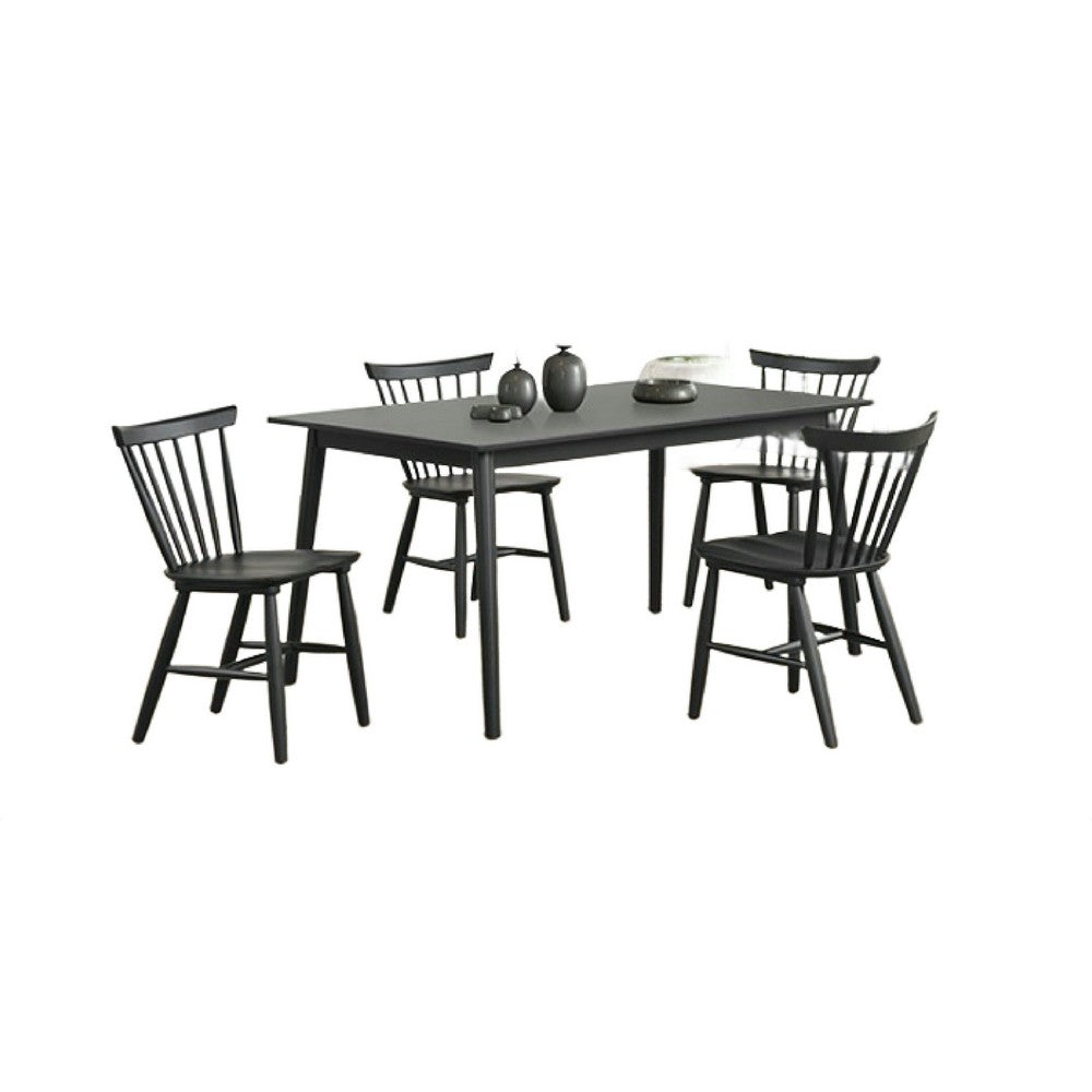 Baylee 7pc Dining Table Set with 6 Farmhouse Chairs, Black Wood - BM347021