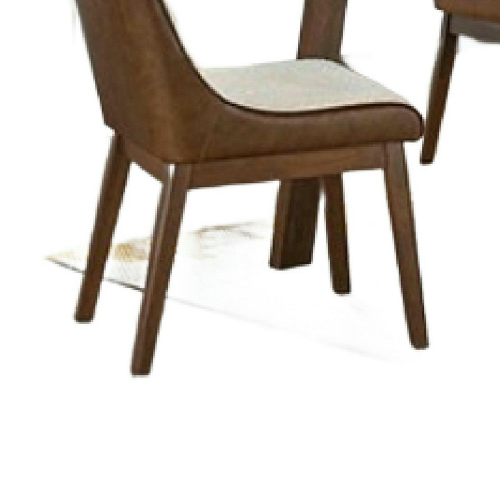 Iken 5pc Dining Table Set, 4 Cream Fabric Chairs, Tapered Legs, Brown Wood - BM347025