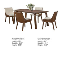 Iken 7pc Dining Table Set, 6 Cream Fabric Chair, Tapered Legs, Brown Wood - BM347026