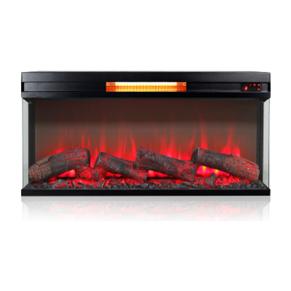 Jena 36 Inch Electric Log Fireplace Insert w 3 Glass Sides, Multi Color Flame
