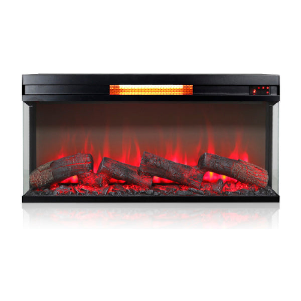 Jena 36 Inch Electric Log Fireplace Insert w 3 Glass Sides, Multi Color Flame