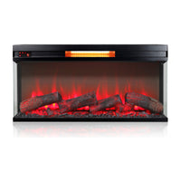 Jena 36 Inch Electric Log Fireplace Insert w 3 Glass Sides, Multi Color Flame