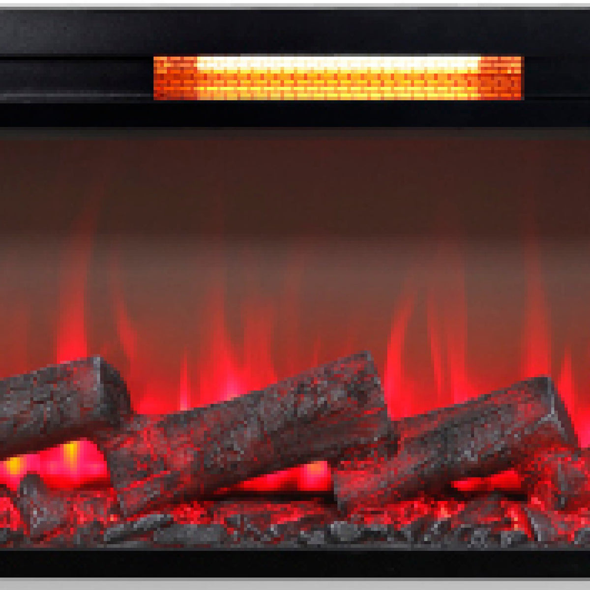 Jena 36 Inch Electric Log Fireplace Insert w 3 Glass Sides, Multi Color Flame