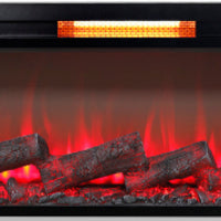 Jena 36 Inch Electric Log Fireplace Insert w 3 Glass Sides, Multi Color Flame