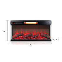 Jena 36 Inch Electric Log Fireplace Insert w 3 Glass Sides, Multi Color Flame