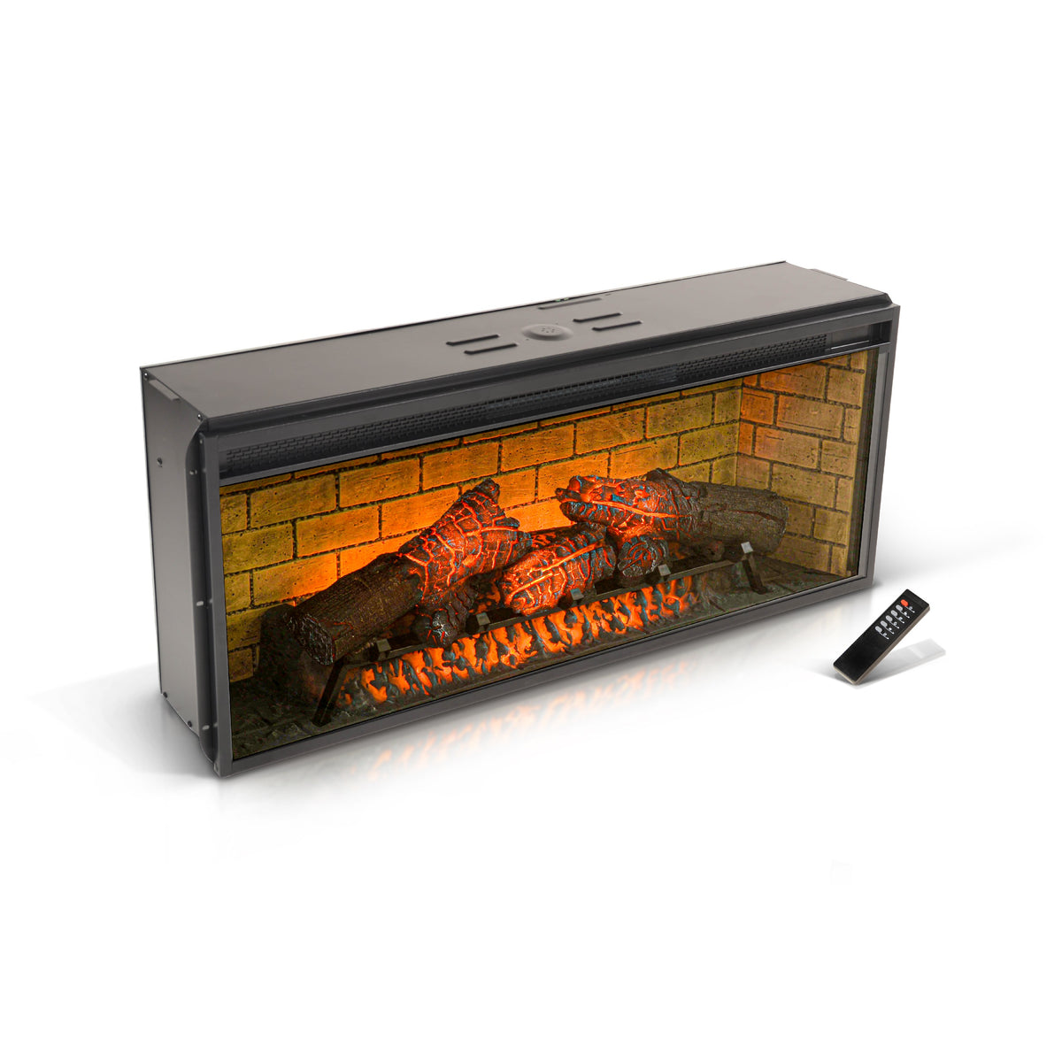 Hemy 43 Inch Electric Log Fireplace Insert w Remote Control, Brick Backdrop  - BM347047