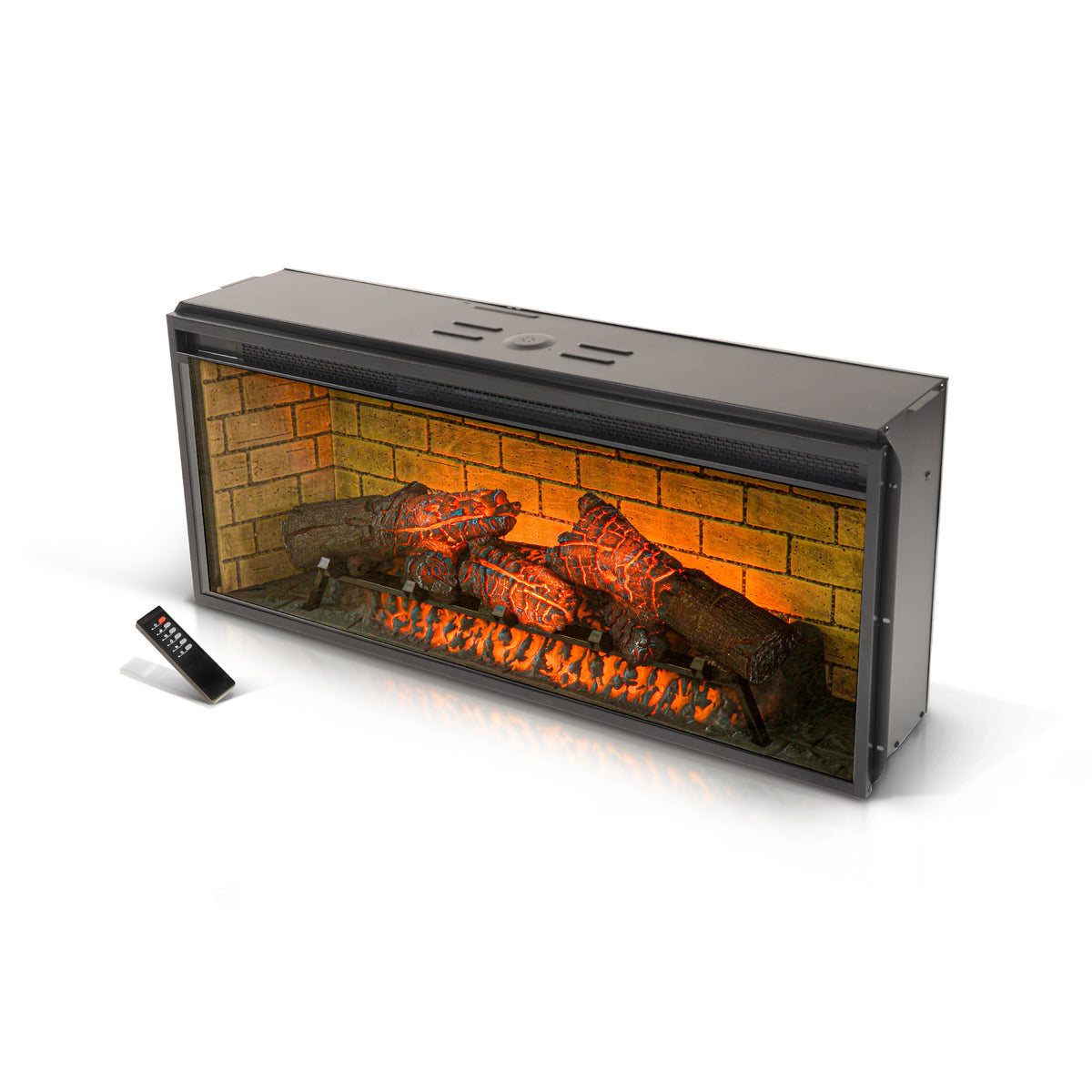 Hemy 43 Inch Electric Log Fireplace Insert w Remote Control, Brick Backdrop  - BM347047