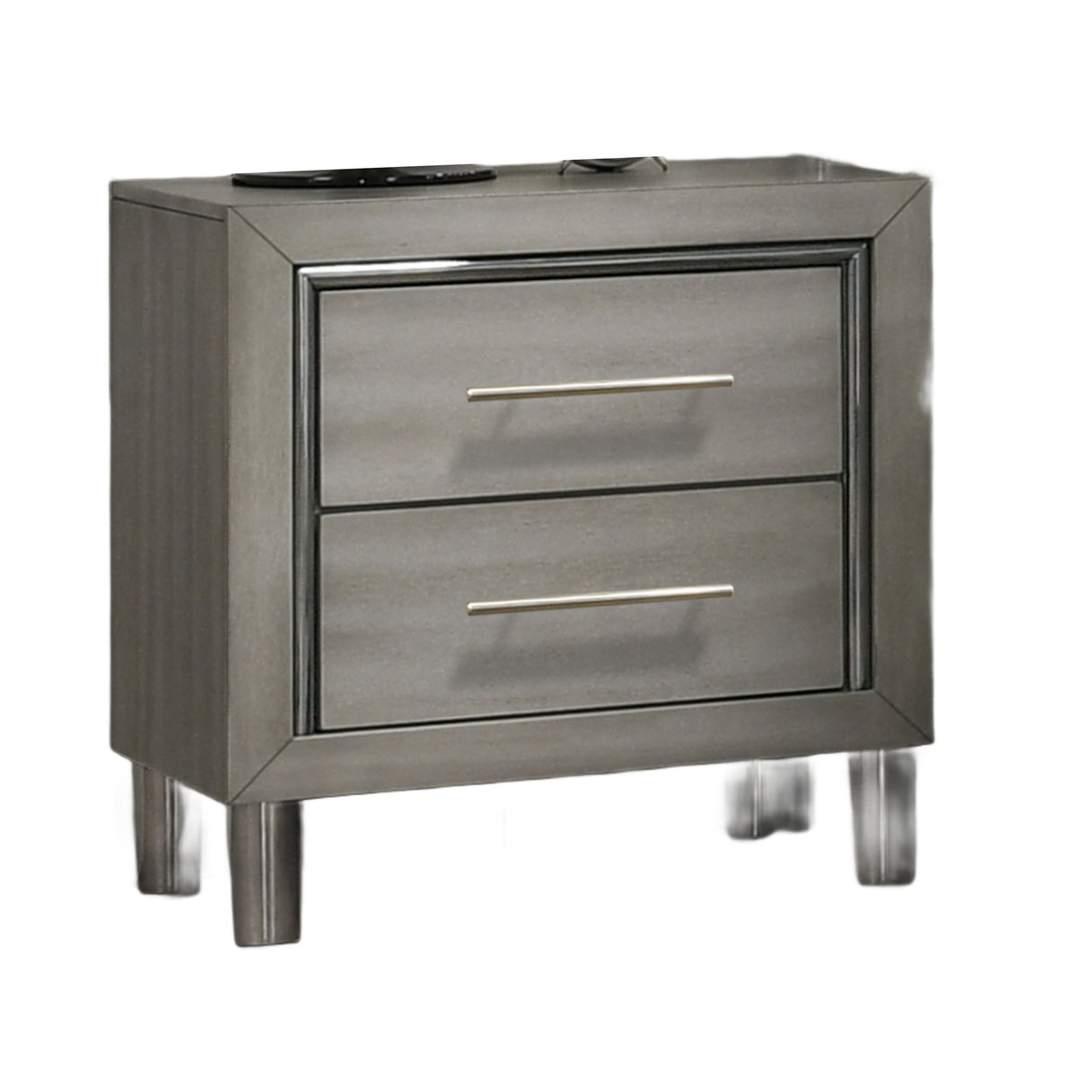 Levy Nightstand, Modern Gray Finish with Silver Metal Accents, 27 Inch  - BM347063