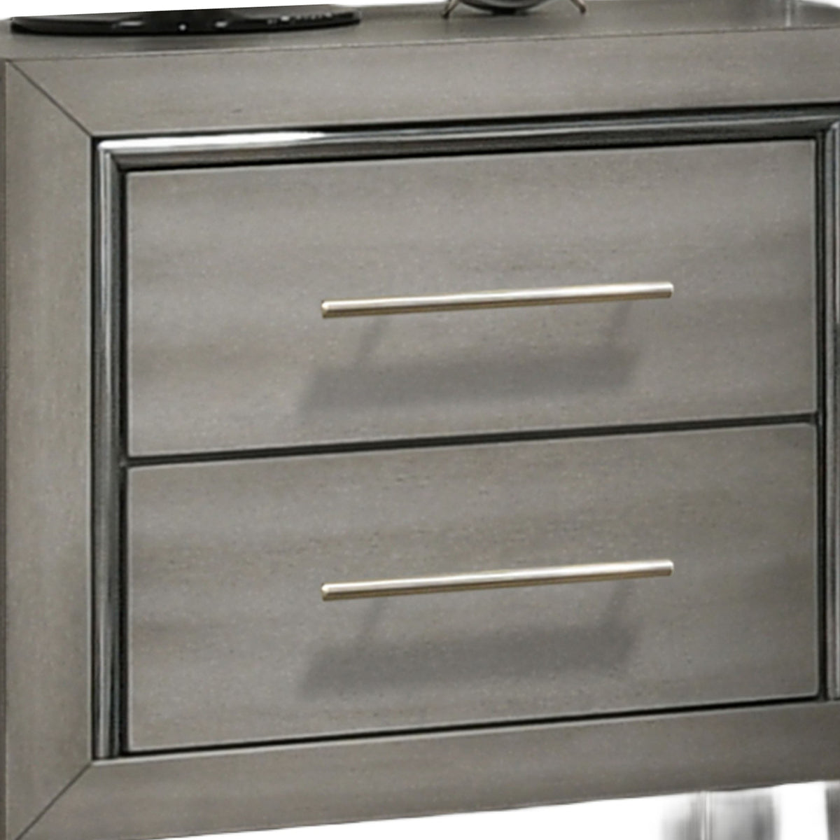 Levy Nightstand, Modern Gray Finish with Silver Metal Accents, 27 Inch  - BM347063