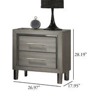 Levy Nightstand, Modern Gray Finish with Silver Metal Accents, 27 Inch  - BM347063