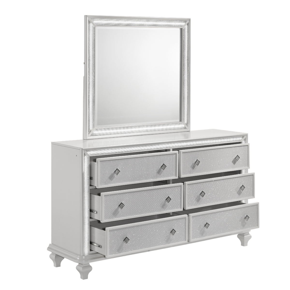 Stacy Dresser Mirror, White Wood, Integrated LED Lighting, 39x41  - BM347064