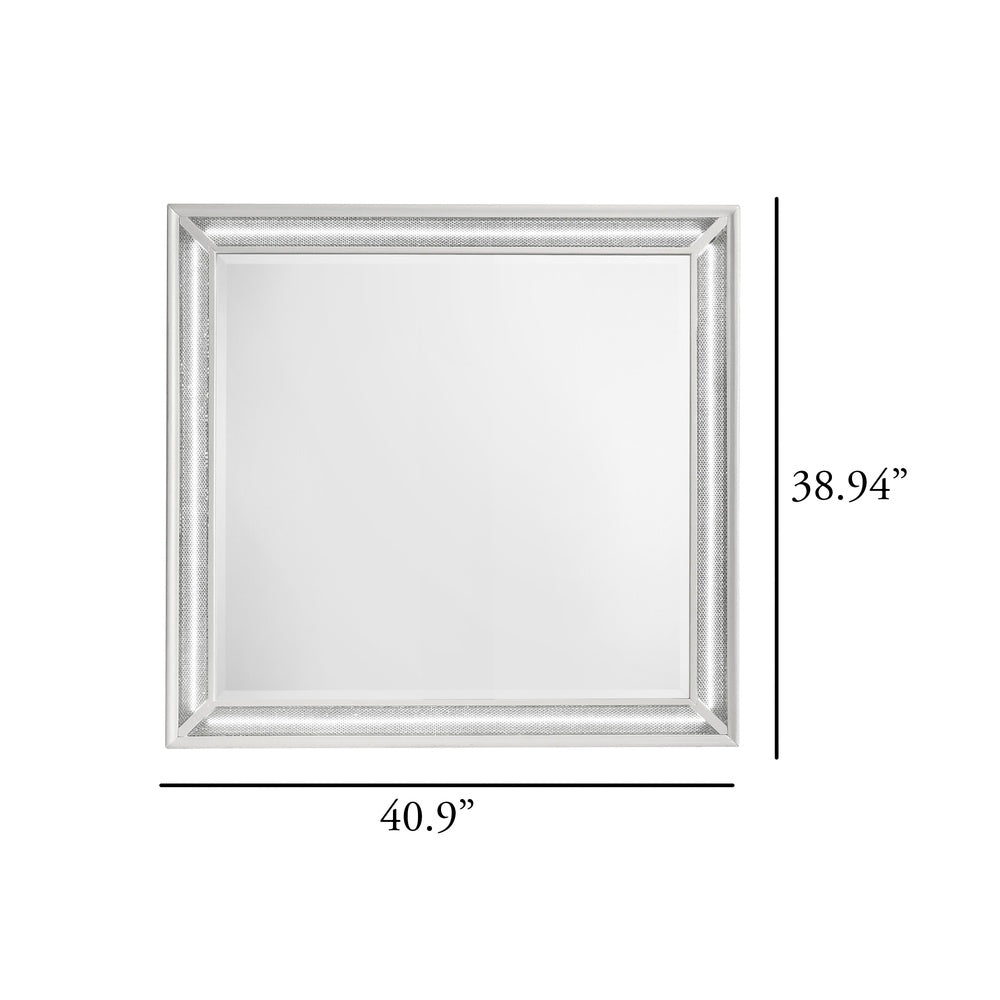 Stacy Dresser Mirror, White Wood, Integrated LED Lighting, 39x41  - BM347064