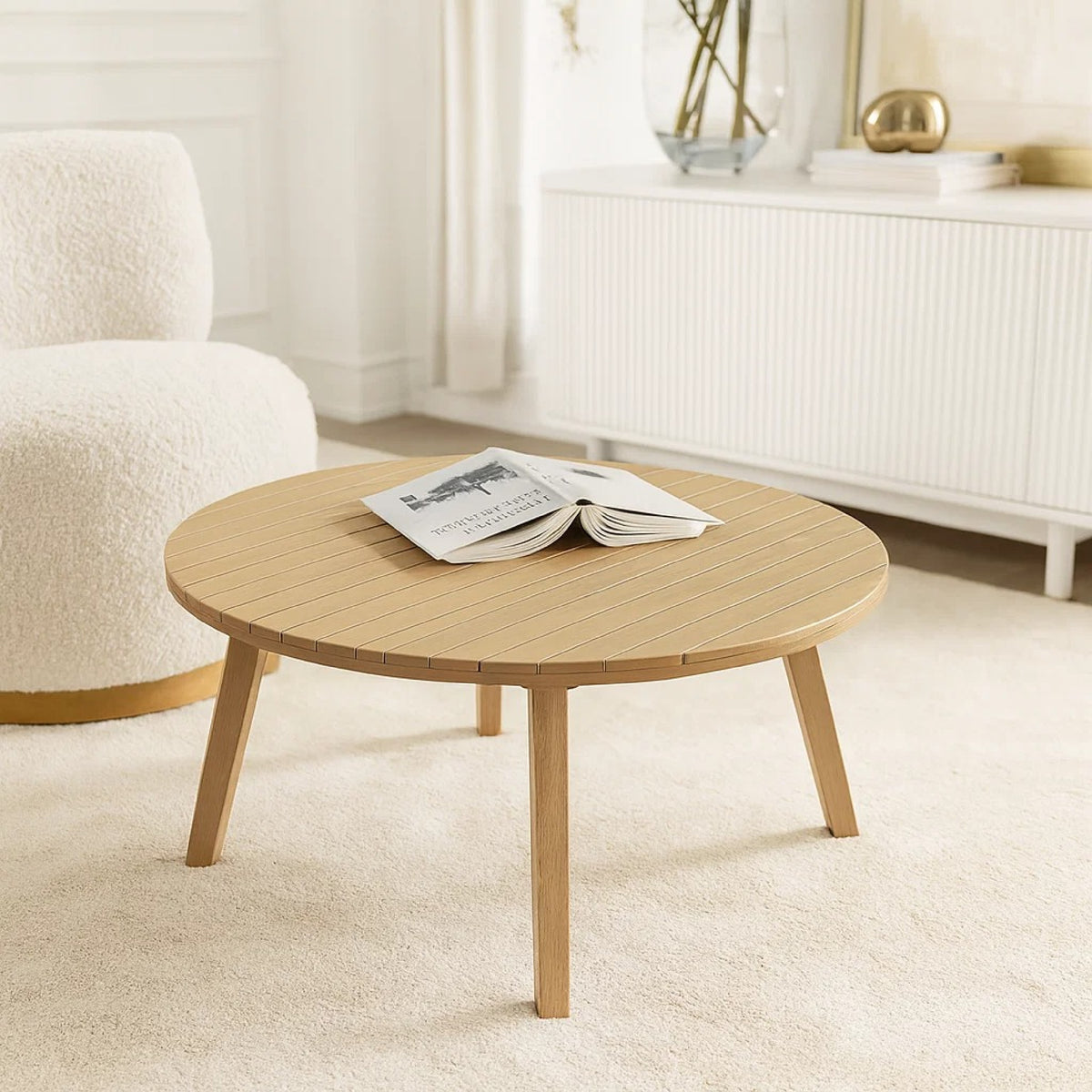 Heya Patio Coffee Table, Brown Acacia Wood, Round 43 Inch Top  - BM347066