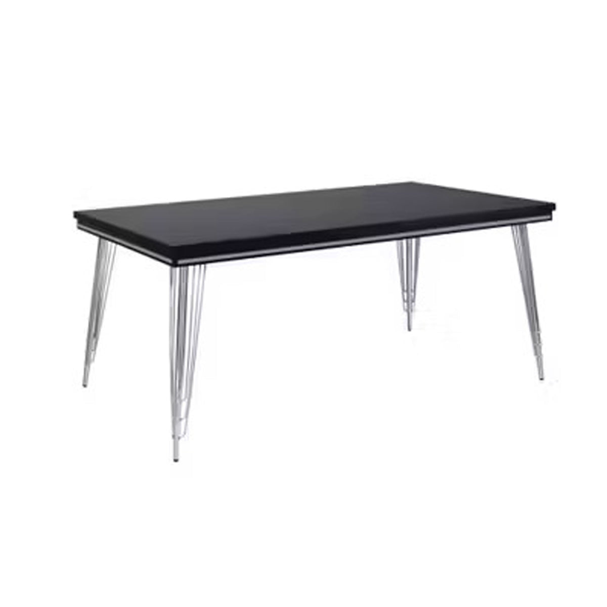 Zoe Dining Table, Black, Silver Rubberwood, Chrome Steel Legs, 71 Inch  - BM347067