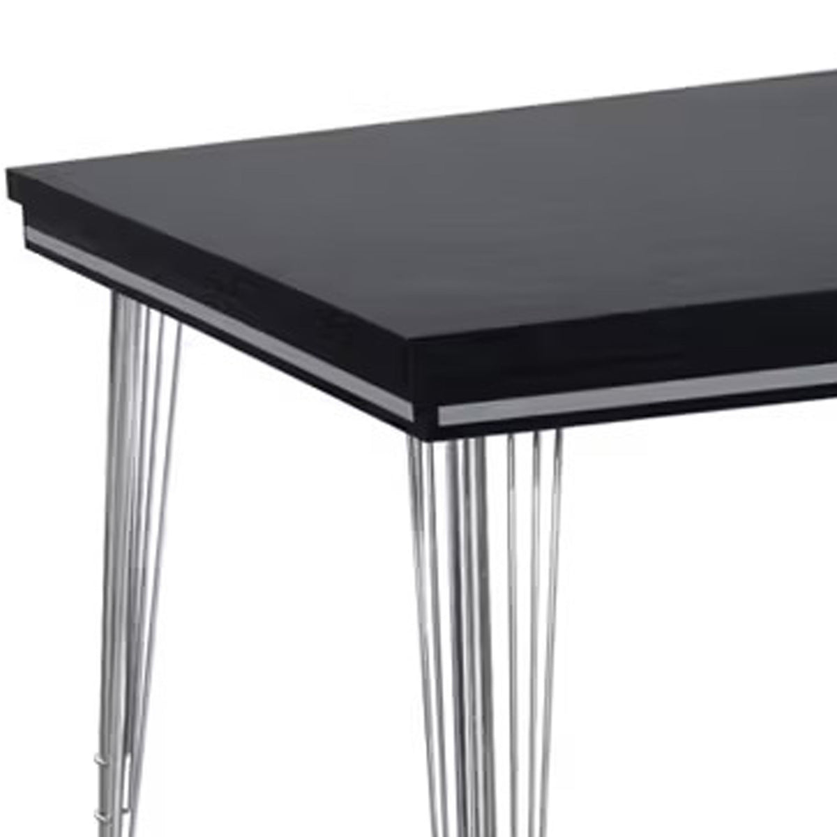 Zoe Dining Table, Black, Silver Rubberwood, Chrome Steel Legs, 71 Inch  - BM347067