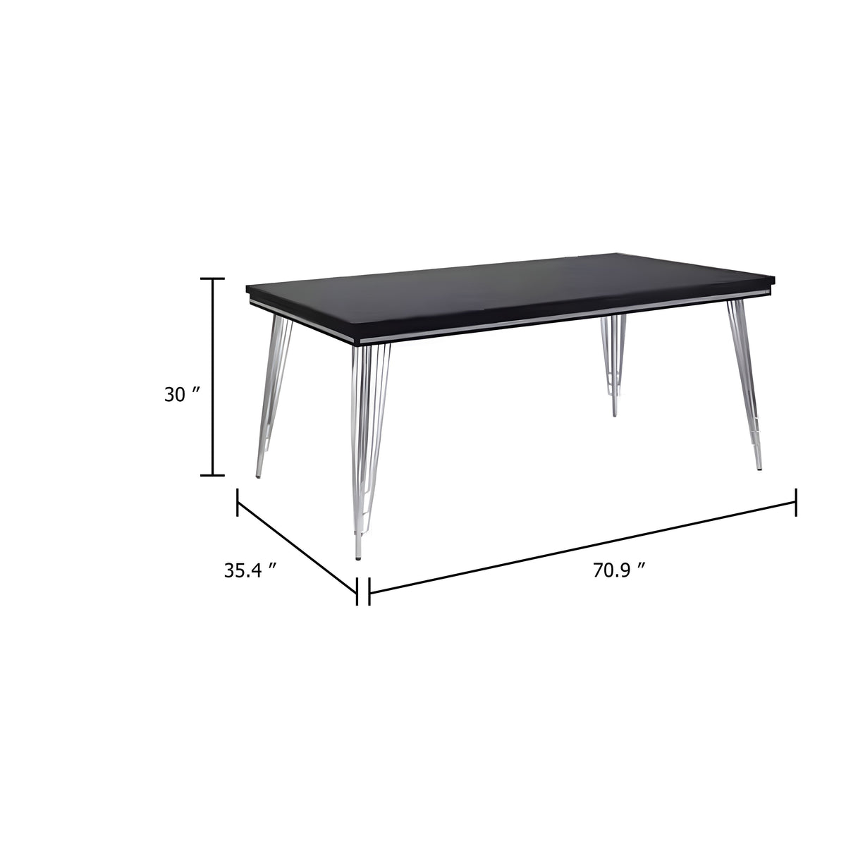 Zoe Dining Table, Black, Silver Rubberwood, Chrome Steel Legs, 71 Inch  - BM347067