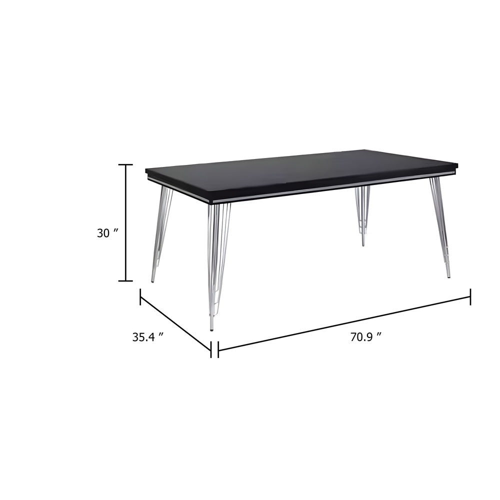 Zoe Dining Table, Black, Silver Rubberwood, Chrome Steel Legs, 71 Inch  - BM347067