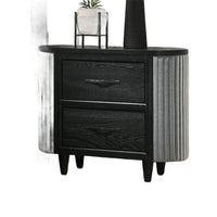 Sevy Nightstand, Black, Gray Reeded Fabric Sides, 2 Drawers, 33 Inch  - BM347068