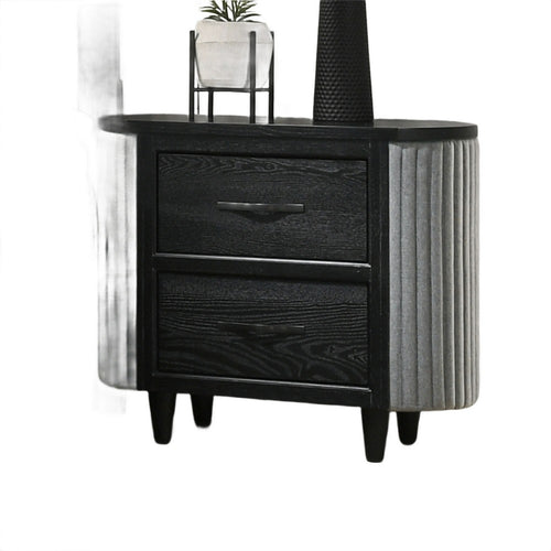 Sevy Nightstand, Black, Gray Reeded Fabric Sides, 2 Drawers, 33 Inch  - BM347068