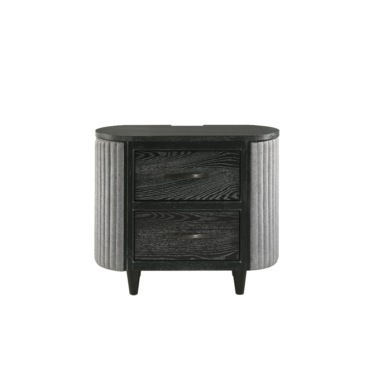 Sevy Nightstand, Black, Gray Reeded Fabric Sides, 2 Drawers, 33 Inch  - BM347068