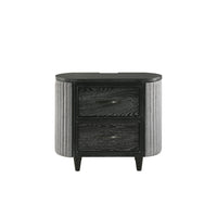 Sevy Nightstand, Black, Gray Reeded Fabric Sides, 2 Drawers, 33 Inch  - BM347068