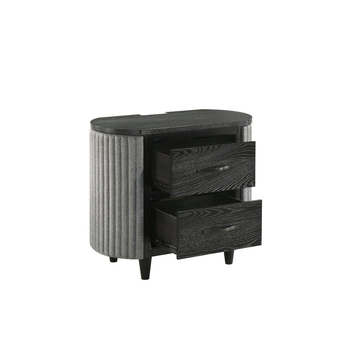 Sevy Nightstand, Black, Gray Reeded Fabric Sides, 2 Drawers, 33 Inch  - BM347068