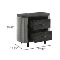 Sevy Nightstand, Black, Gray Reeded Fabric Sides, 2 Drawers, 33 Inch  - BM347068