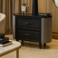 Sevy Nightstand, Black, Gray Reeded Fabric Sides, 2 Drawers, 33 Inch  - BM347068