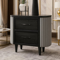 Sevy Nightstand, Black, Gray Reeded Fabric Sides, 2 Drawers, 33 Inch  - BM347068
