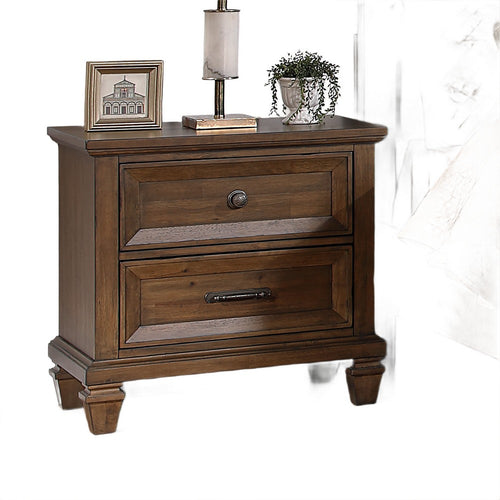 Henry Classic Nightstand, Brown Acacia Wood, 2 Drawers, 29 Inch  - BM347069