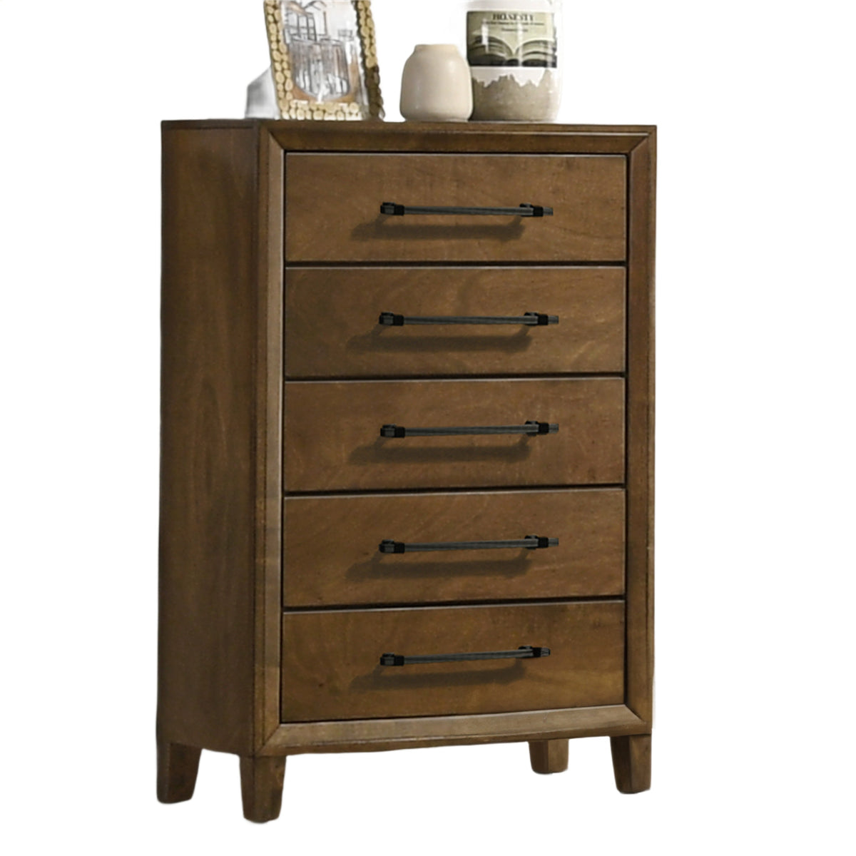 Lary Tall Dresser Chest, Youth bedroom, Walnut Brown, 5 Drawers  - BM347073