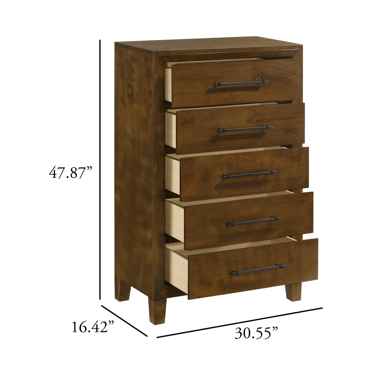 Lary Tall Dresser Chest, Youth bedroom, Walnut Brown, 5 Drawers  - BM347073