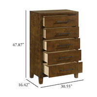 Lary Tall Dresser Chest, Youth bedroom, Walnut Brown, 5 Drawers  - BM347073