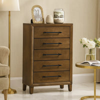 Lary Tall Dresser Chest, Youth bedroom, Walnut Brown, 5 Drawers  - BM347073