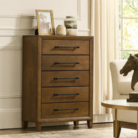 Lary Tall Dresser Chest, Youth bedroom, Walnut Brown, 5 Drawers  - BM347073