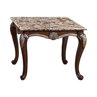 Liana End Table, Classic Cherry Brown Pine Wood, Ornate Carvings, 28 Inch  - BM347079
