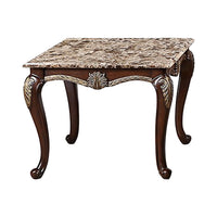 Liana End Table, Classic Cherry Brown Pine Wood, Ornate Carvings, 28 Inch  - BM347079