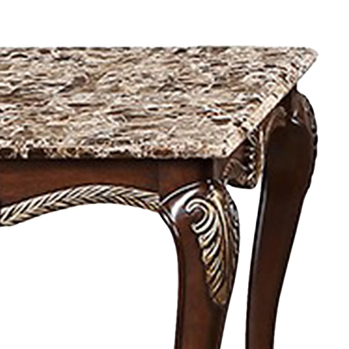 Liana End Table, Classic Cherry Brown Pine Wood, Ornate Carvings, 28 Inch  - BM347079