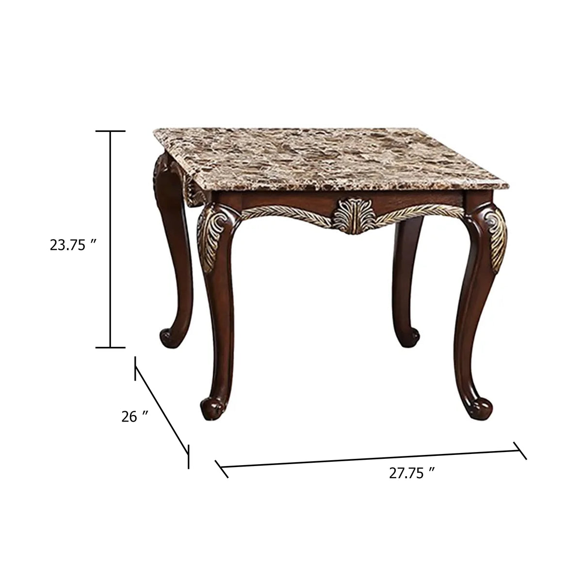 Liana End Table, Classic Cherry Brown Pine Wood, Ornate Carvings, 28 Inch  - BM347079