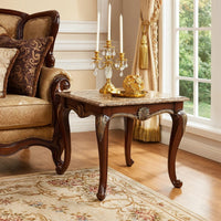 Liana End Table, Classic Cherry Brown Pine Wood, Ornate Carvings, 28 Inch  - BM347079
