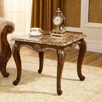 Liana End Table, Classic Cherry Brown Pine Wood, Ornate Carvings, 28 Inch  - BM347079