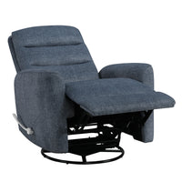 Aki Swivel Power Recliner Chair, Tufted Blue Polyester, Feather Blend  - BM347083
