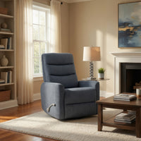 Aki Swivel Power Recliner Chair, Tufted Blue Polyester, Feather Blend  - BM347083