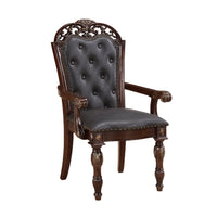 Nami Dining Side Chair Set of 2, Brown Faux Leather, Classic Carved Edges  - BM347096