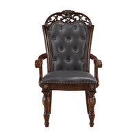 Nami Dining Side Chair Set of 2, Brown Faux Leather, Classic Carved Edges  - BM347096
